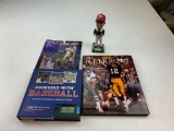 Super Bowl HC Book, Obsessed with base HC Book, Baseball Bobble head and a Starting lineup figure