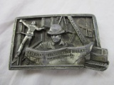 Metal American Construction Worker Commemorative Belt Buckle 1981