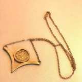 Sterling Silver Necklace with Encased Dime in Center Plate 10.75 grams