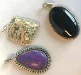 Lot of 3 Similar Sterling Silver and Semi-Precious Stone Necklace Pendants