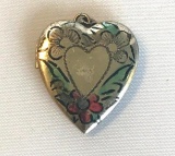 Sterling Silver Heart Locket Pendant with Colorful Accent Paint, 4.85 grams, Stamped STERLING