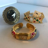 Lot of 3 Misc. Gold-Toned Bangle and Cuff Bracelets with Misc. Accent Stones