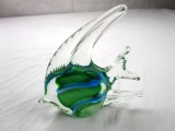 Green, blue and clear glass fish paperweight 5.5