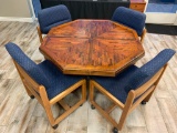 Wood Table with 4 Cushion Chairs on Wheels