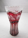 Vintage ruby-color cut glass flower vase 10