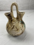 Native American horse hair ceramic wedding vase signed by artist Vail. 8