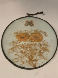 Vintage Pressed Dried Flowers and Butterfly Glass Frame Wall Hanging