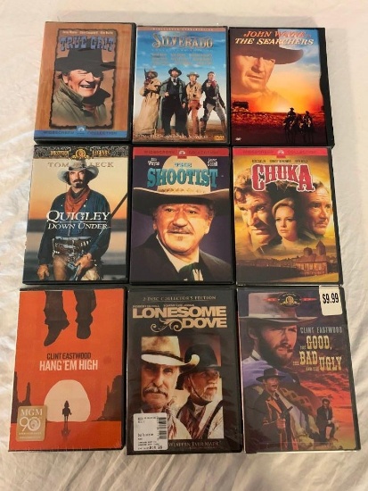 Lot of 9 Western DVD Movies- John Wayne, Clint Eastwood and others