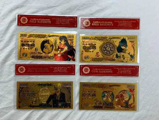 Lot of 4 NIPPON GINKO 24K GOLD Plated Foil Novelty Bill Gold Banknotes