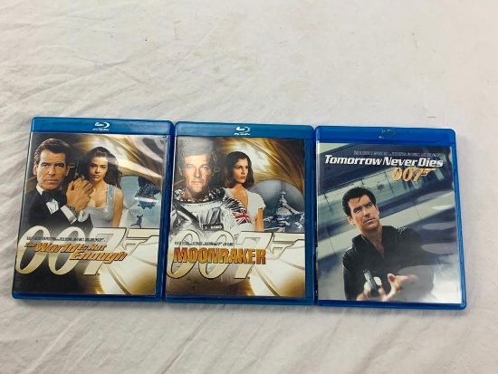 Lot of 3 James Bonds BLU-RAY Movies- World is Not Enough, Moonraker and Tomorrow Never Dies