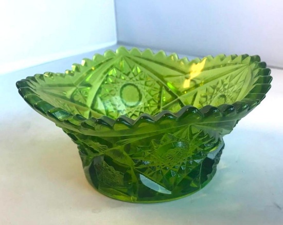Ornate Glass Decorative Green Candy Dish