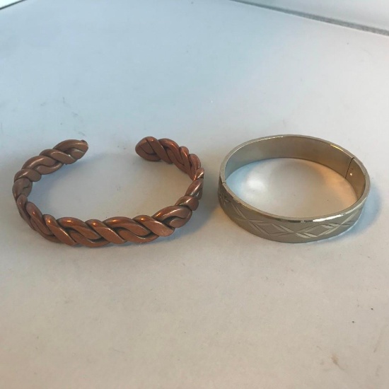 Lot of 2 Misc. Silver-Toned and Brass-Toned Bangle and Cuff Bracelets