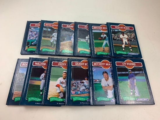 Lot of 12 Chelsea House Baseball Legends HC books Honus Wagner, Mantle, Cobb, Ruth, Mays and others