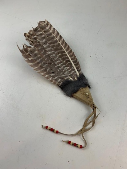 Native American feather hair tie regalia pow wow turkey feather hair tie