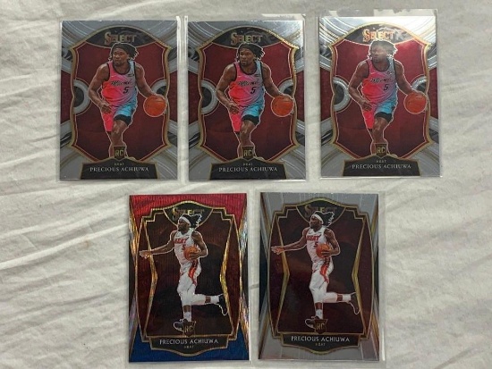 PRECIOUS ACHIUWA Heat 2020-21 Select Basketball Lot of 5 ROOKIE Cards with 1 Wave PRIZM insert
