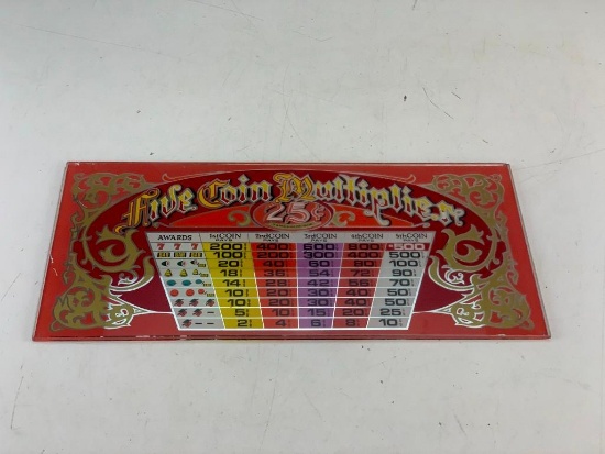 Vintage Five Coin Multiplier Slot Machine Glass