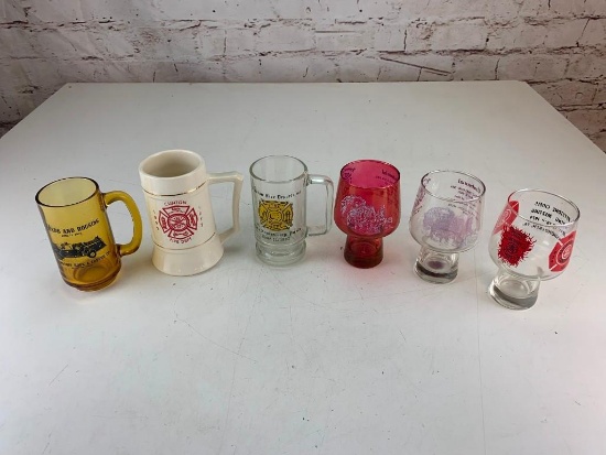 Lot of 6 Firefighter Fireman Mugs and Glasses