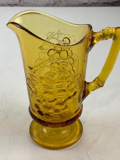 Imperial Glass Amber Pitcher Embossed Grapes Design Footed 20 Oz