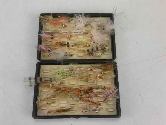 Lot of approx 60 Fly Fishing Flies with case