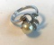 18KT White Gold Plated Ring with Faux-Diamond and Faux Pearl Center Gems Size 7, 3.46 grams