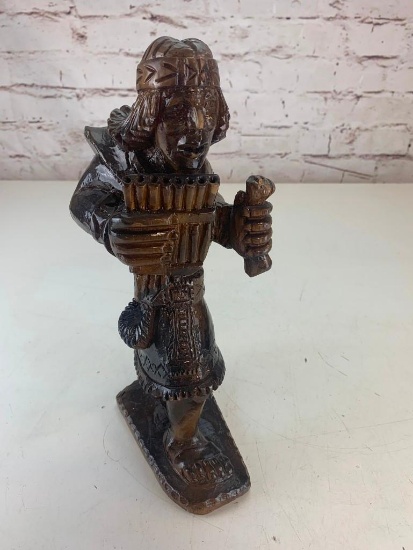 Wooden Hand Craved Man Playing the Flute Figure