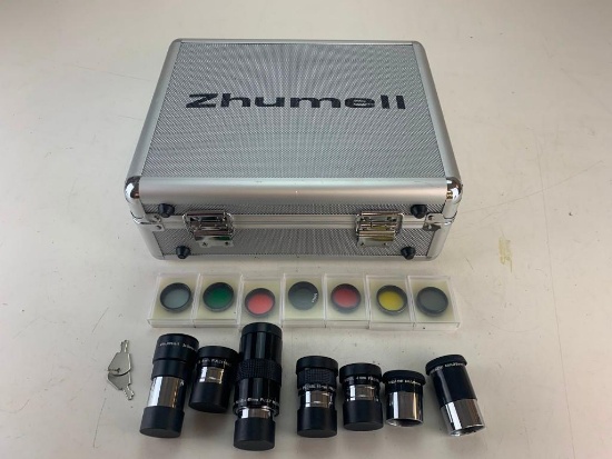 Zhumell telescope Lot of Lenses and Filters with Case