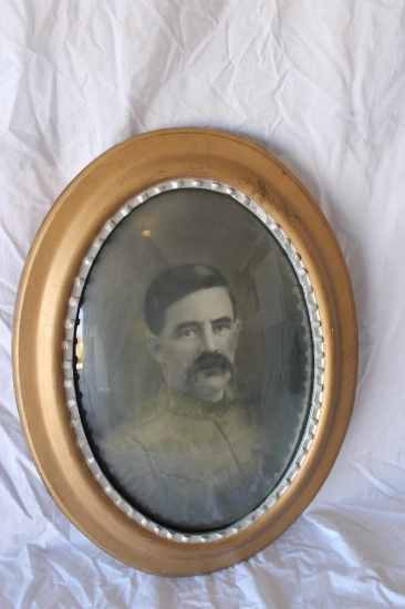 Antique Bubble Glass Framed Military Man WW1 Or Before