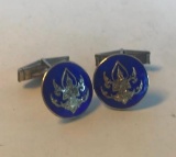 Sterling Silver Set of Cufflinks with Enamel Buddhist symbol on the Front 9.59 grams