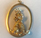 14K Gold Poodle Necklace Pendant with an Accent Faux-Pearl 14.18 grams