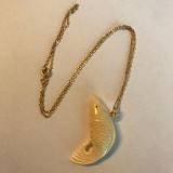 Gold-Toned Chain Costume Necklace with White Fish Pendant