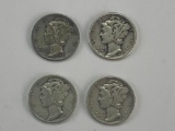 Lot of 4 90% Silver Liberty Head Dimes 1941, 1944 and (2) 1945