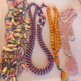 Lot of 4 Misc. Stone Beaded Costume Necklaces with Statement Pendants