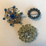 Lot of 3 Misc. Silver-Toned and Gold-Toned Rhinestone Costume Brooches