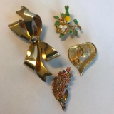 Lot of 4 Misc. Gold-Toned Costume Brooches