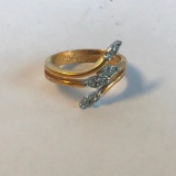 18KT Gold Plated Ring with Small Faux-Diamond Accent Gems Size 4.5, 1.94 grams