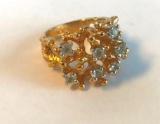 18KT Gold-Plated Ring with Faux-Diamond Accent Gems Size 5, 5.34 grams