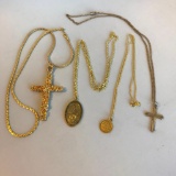 Lot of 4 Misc. Gold-Toned Chain Necklaces with Religious Pendants