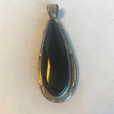 Sterling Silver Necklace Pendant with Large Black Center Stone 13.89 grams