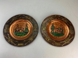 Lot of 2 Vintage Round Brass Camel and traveler Middle Eastern Wall Plates