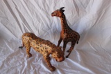 Lion And Giraffe Leather Covered Figures