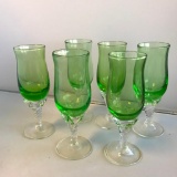 Set of 6 Identical Green and Clear Small Glass Goblets 4