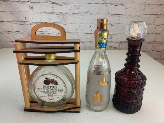 Lot of 3 vintage Decanter Bottles-Arrow Vodka, Navip Klekovaca