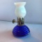 Blue and White Vintage Glass Mini Oil Lamp About 3