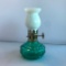Green and White Vintage Glass Mini Oil Lamp About 3