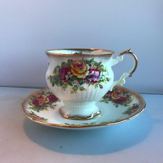 Small English "Elizabetham" Fine Bone China Matching Teacup and Saucer Set