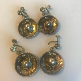 Lot of 2 Identical Sets of Silver Cowboy Hat Clip On Earrings 13.32 grams