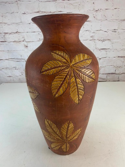 Large 20" Brown Vase with leaves