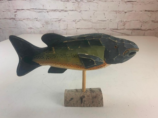 Craved Wood TROUT Fish Figure with base