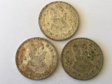 Lot of 3 Mexico One Peso 10% Silver Coin; (2) 1960 and 1961