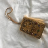 Vintage Gold-Toned Make-up Compact with Colorful Rhinestone Details